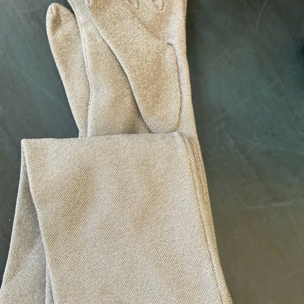 Vintage GLOVES 1960’s Silver Metallic stretch Lurex cocktail long